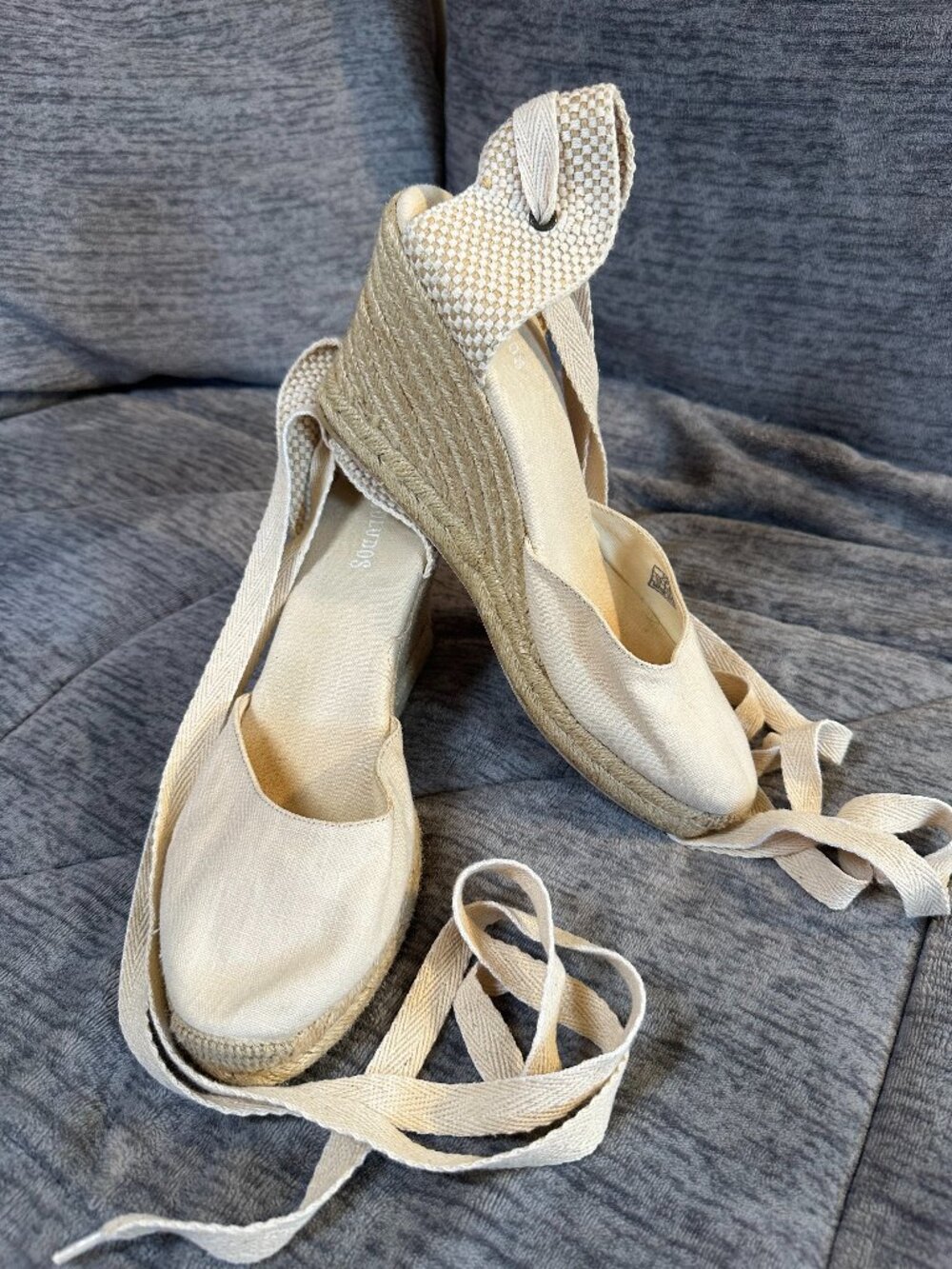 Soludos Marseille Wedge Espadrilles La Concha Ivory Linen Canvas Size 11 EUC